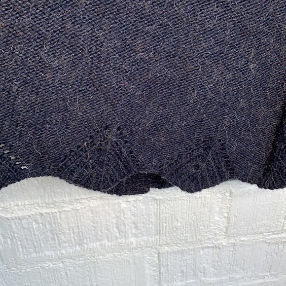 BCBGmaxazria Alpaca Knit Long Button Down Navy Pom Pom Cardigan Sweater sz L - Picture 7 of 7